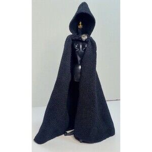 Vtg 1960s Black Terry Cloth Hooded Cloak Cape fits 11.5" Fashion Doll MOD